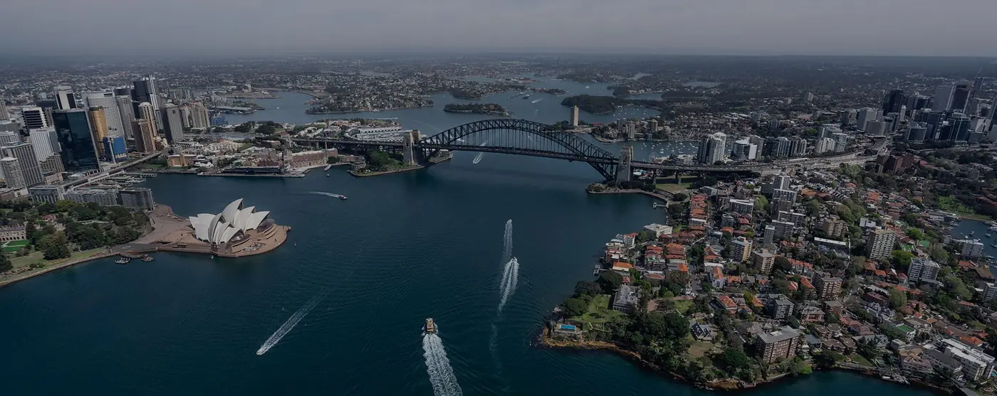 Aerial view of Sydney Harbour and the city